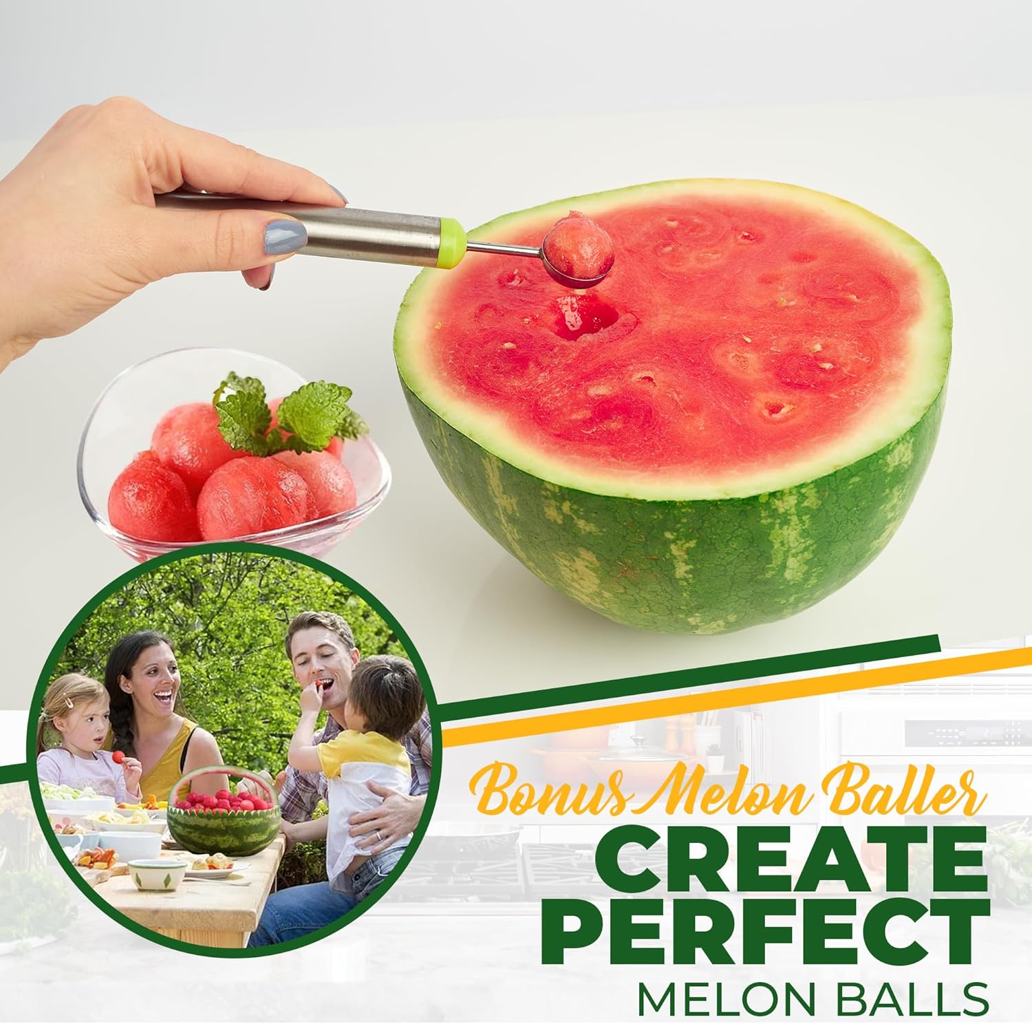 2en1 Coupe-pastèque en acier inoxydable, coupe-vent, pour salade, fruits