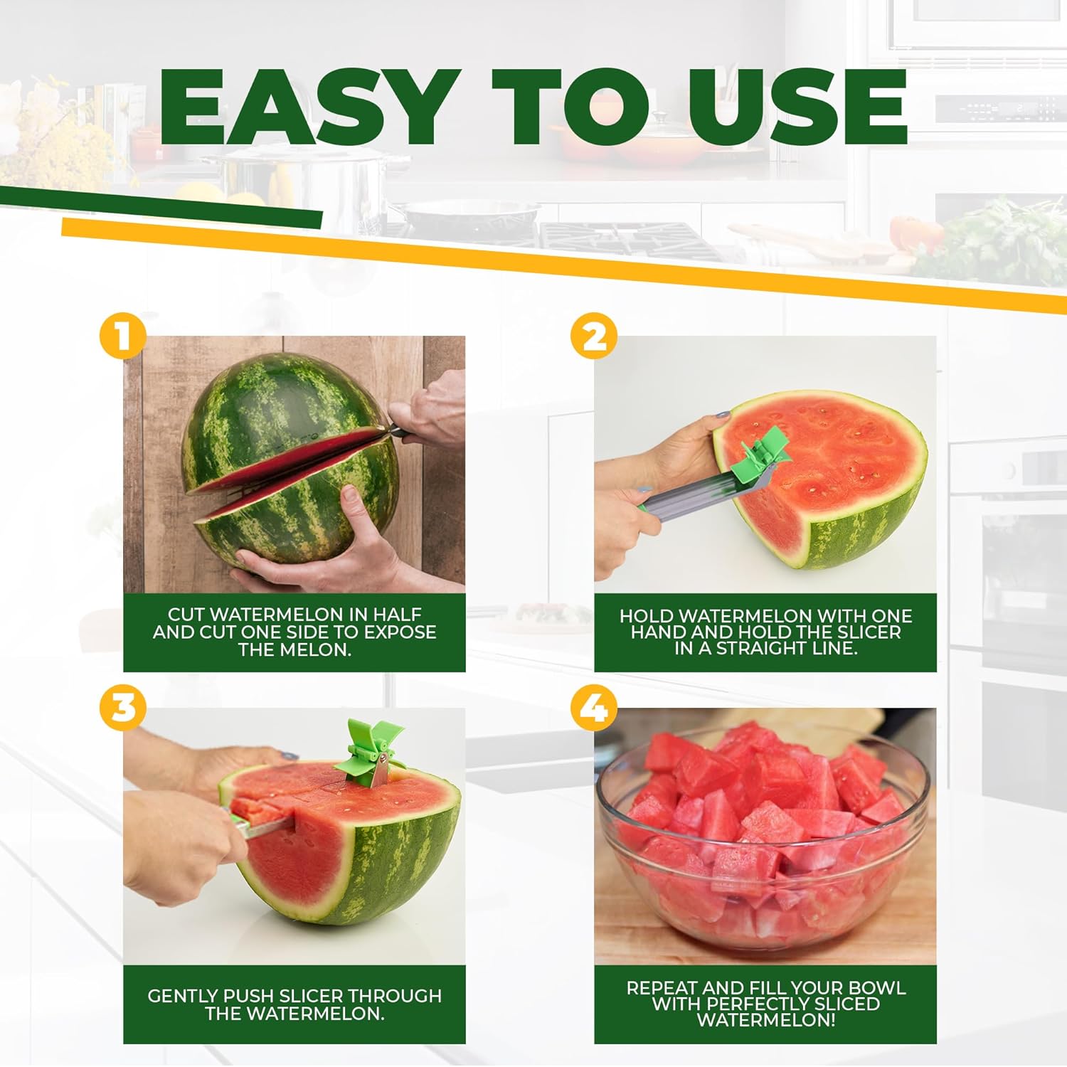 2en1 Coupe-pastèque en acier inoxydable, coupe-vent, pour salade, fruits