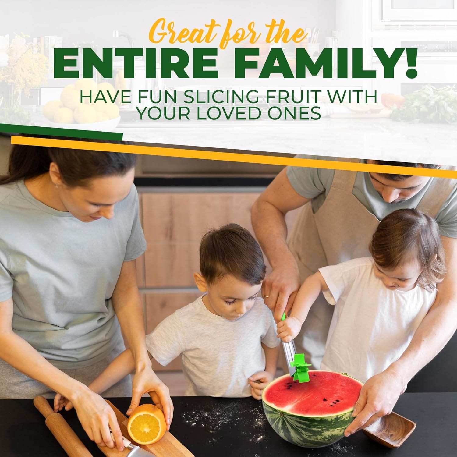 2en1 Coupe-pastèque en acier inoxydable, coupe-vent, pour salade, fruits