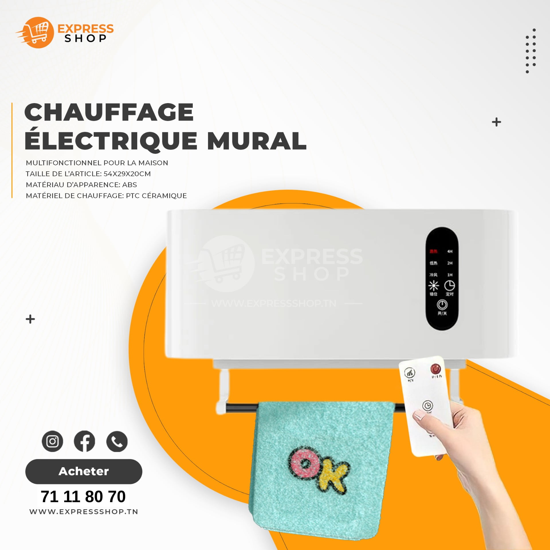 Blitz Chauffage Électrique Mural Multifonction 2000W pour Maison et Salle de Bain Étanche Rapide Chaud pour l'Hiver