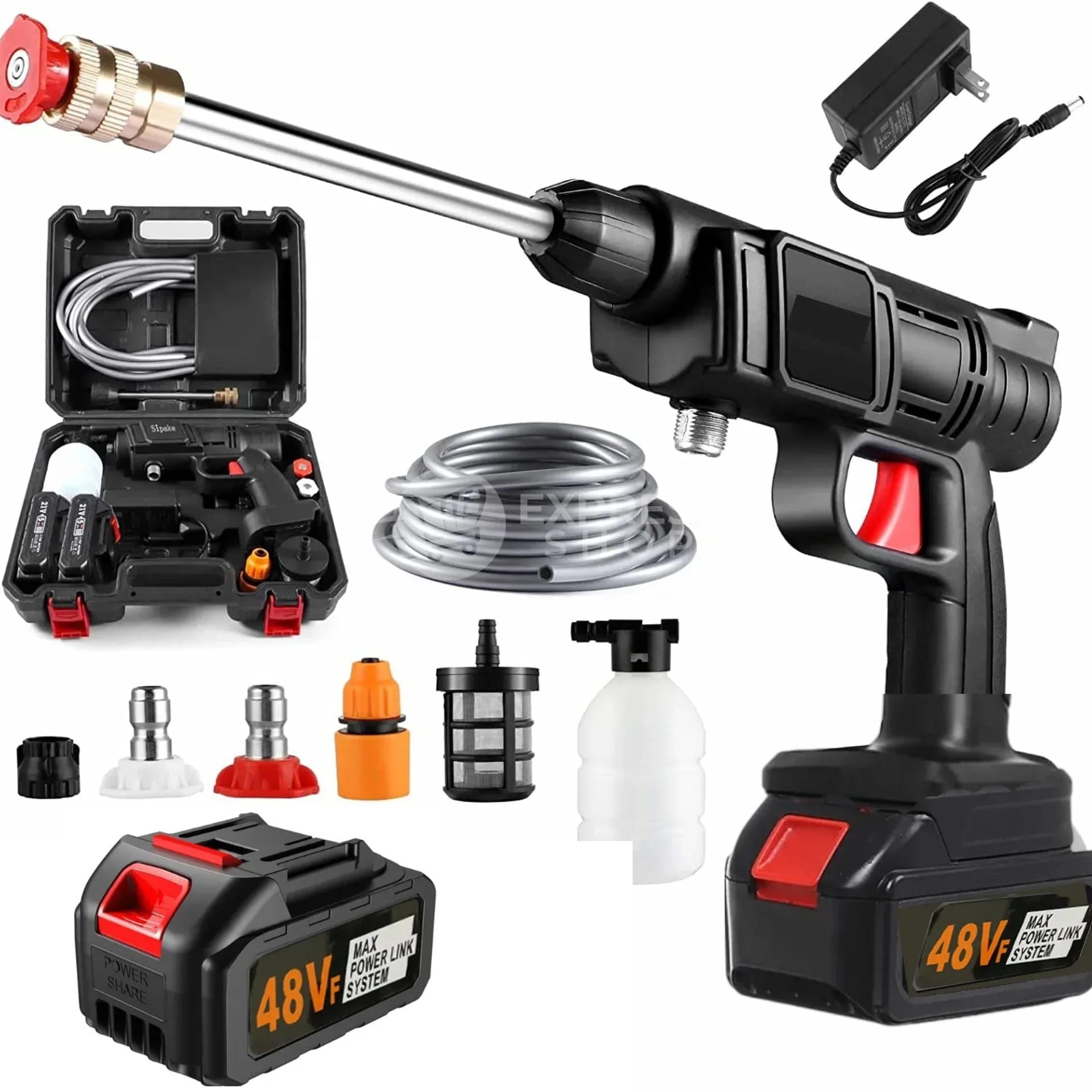 6en1 Pistolet Nettoyeur Haute Pression 1300 PSI rechargeable Sans Fil Avec Batterie 48V