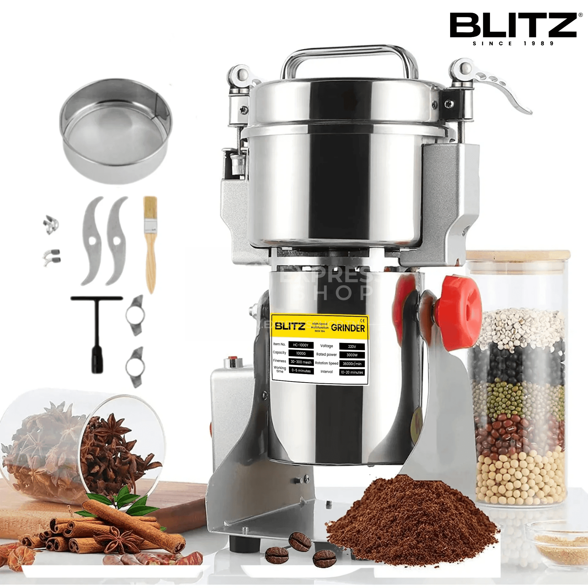 Blitz- Broyeur électrique 1KG Multifonction en acier inoxydable grande vitesse 3000W moteur en cuivre (Original)
