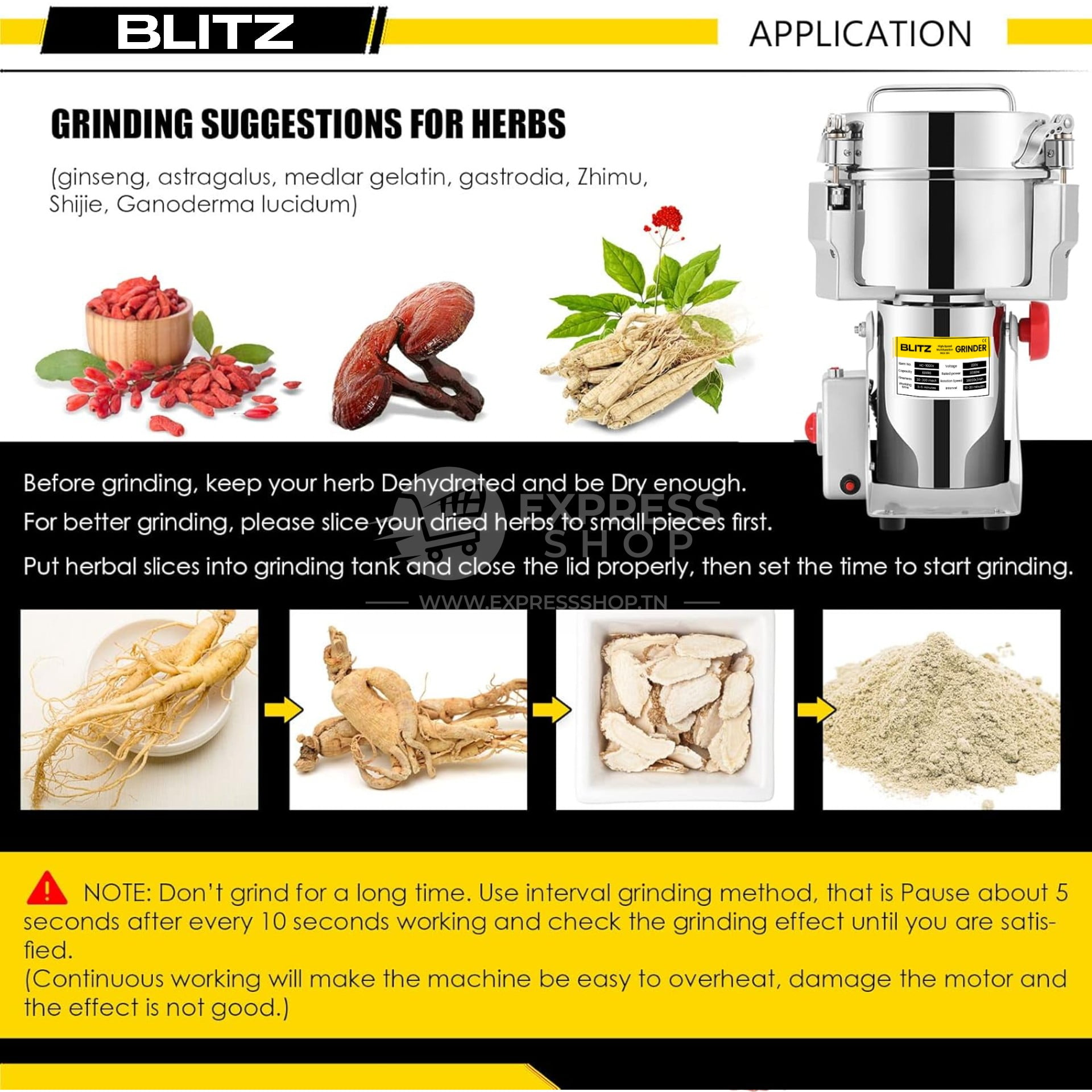 Blitz- Broyeur électrique 1KG Multifonction en acier inoxydable grande vitesse 3000W moteur en cuivre (Original)