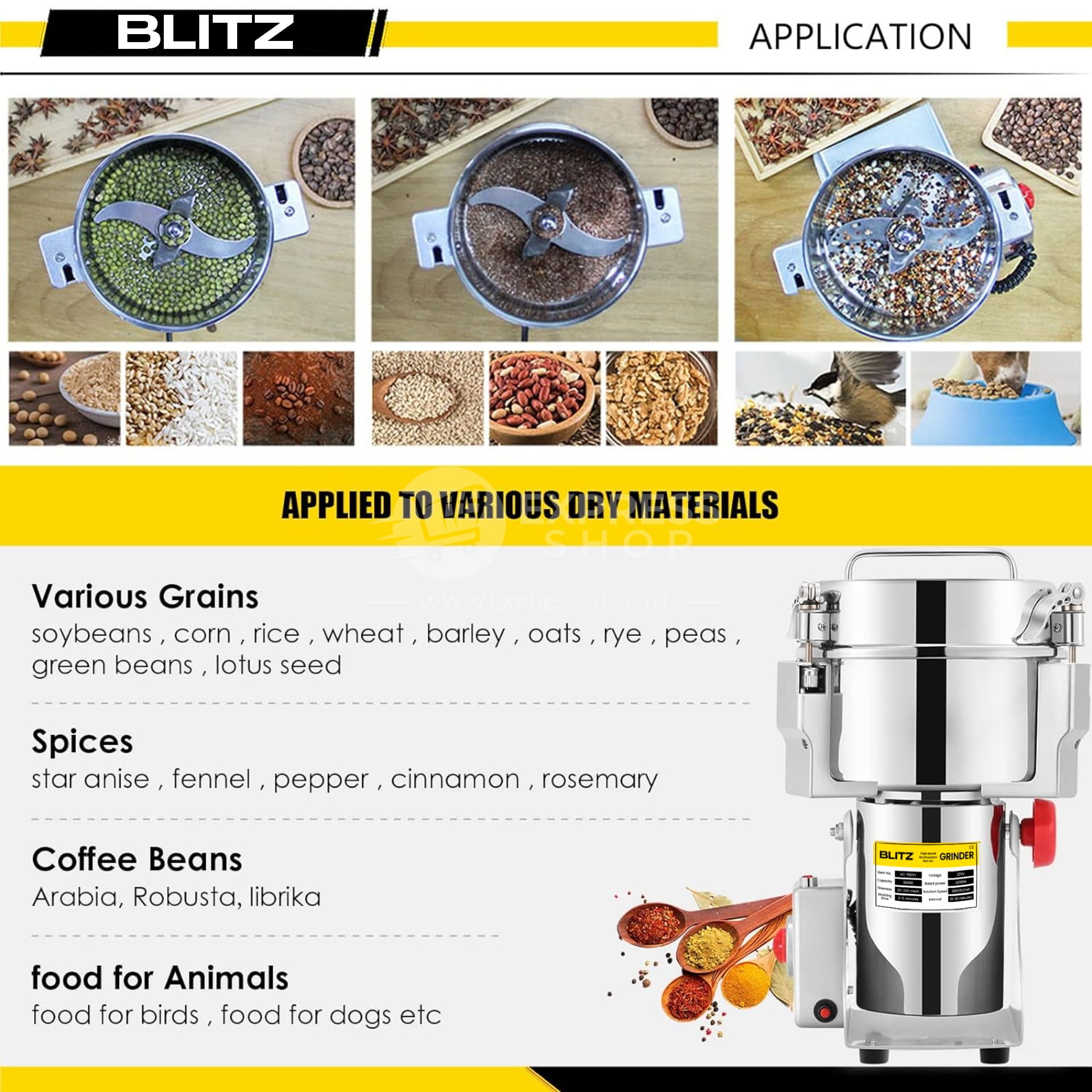 Blitz- Broyeur électrique 1KG Multifonction en acier inoxydable grande vitesse 3000W moteur en cuivre (Original)