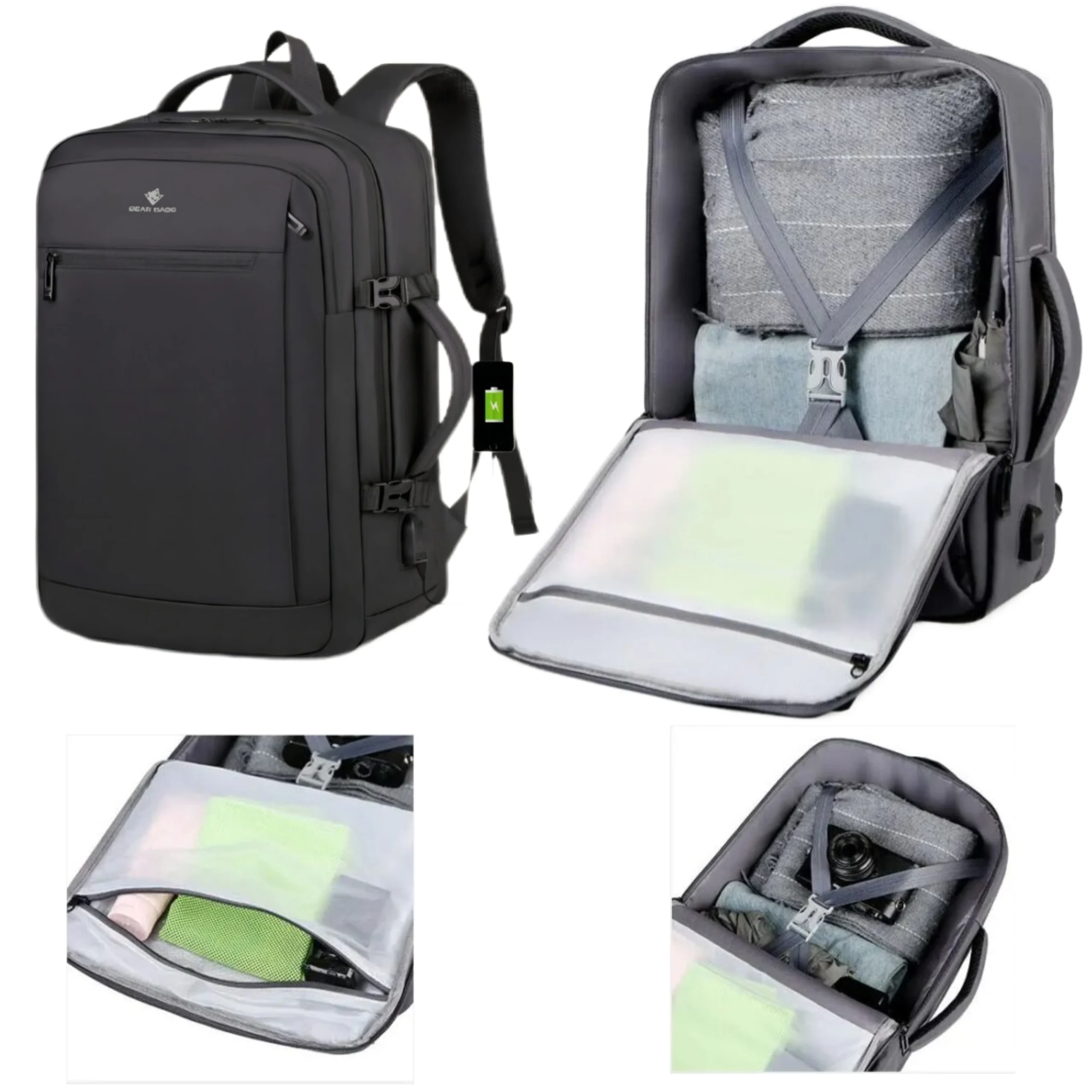 Sac À Dos Voyage Ordinateur Étanche Chargement USB Homme Femme Ordinateur