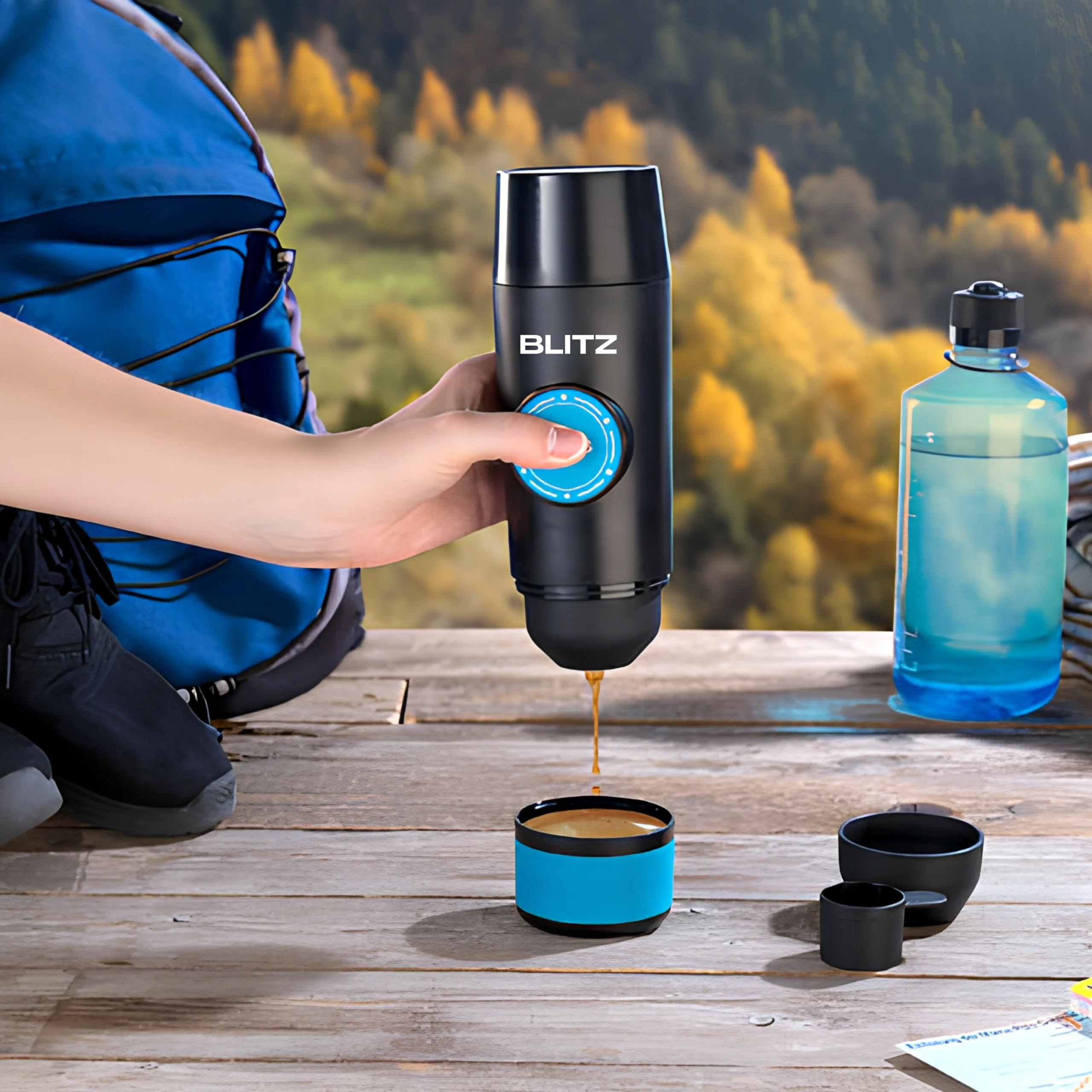 BLITZ - 4en1 Machine à café expresso Rechargeable portable chauffante sans fil poudre et capsule