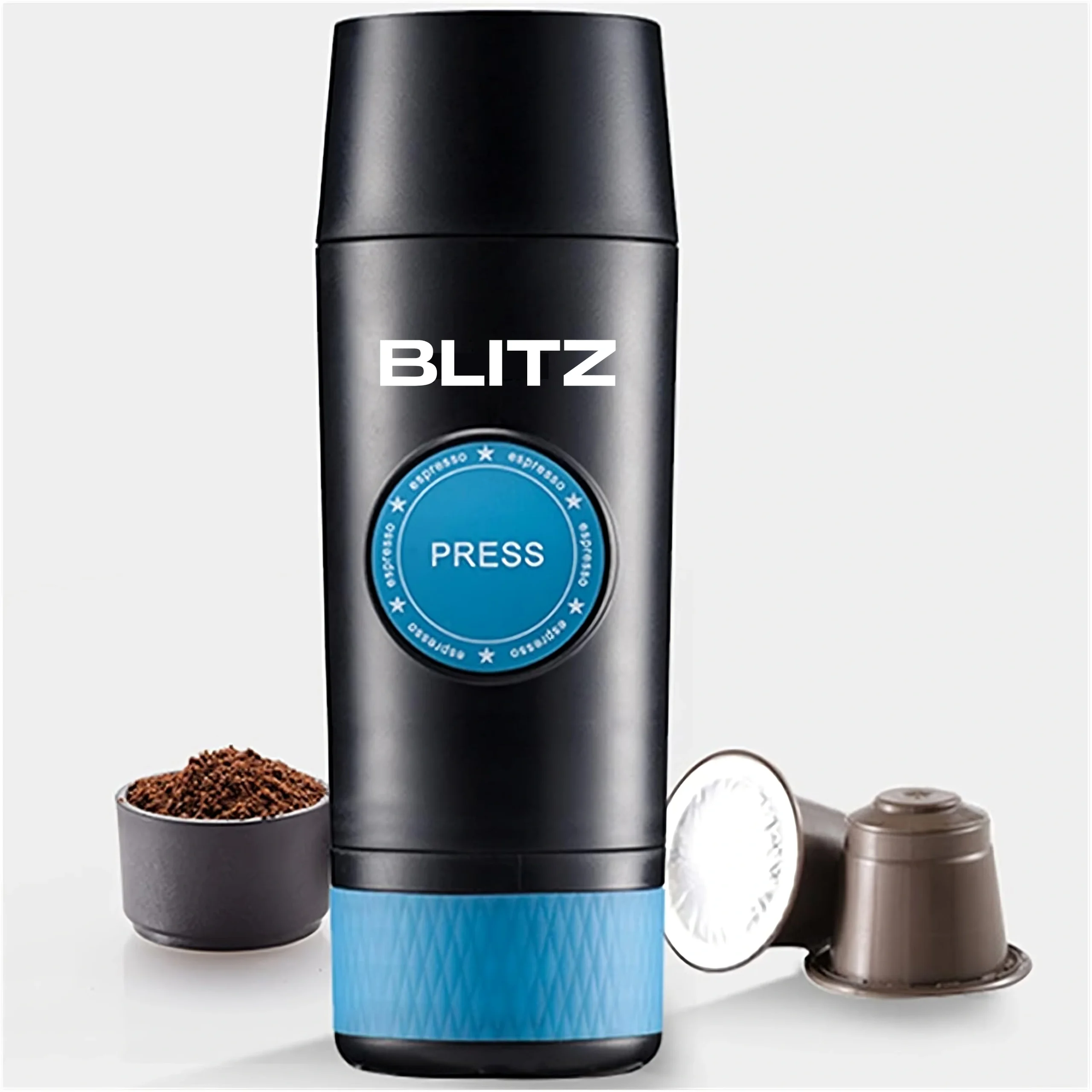 BLITZ - 4en1 Machine à café expresso Rechargeable portable chauffante sans fil poudre et capsule