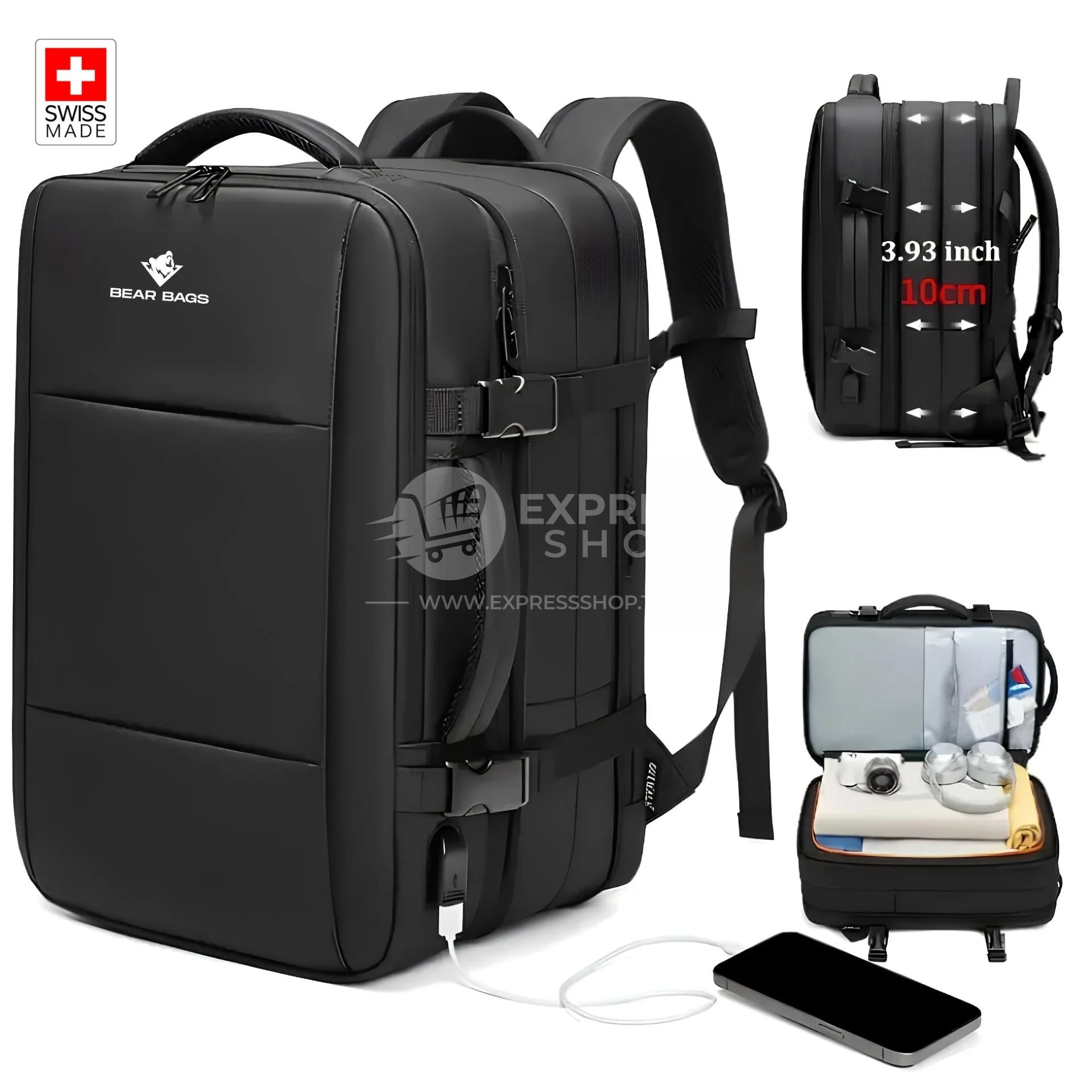 Agon  – Sac À Dos De Voyage Extensible Ordinateur 45L Professionnel Étanche Chargement USB Homme Femme Ordinateur jusqu'a 17.5 pouces