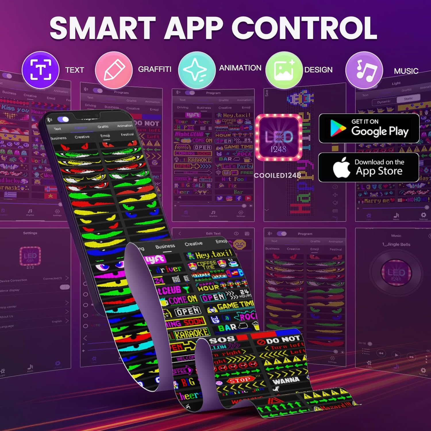 Multifonction Panneau d'affichage LED Flexible et Étanche Programmable par Application avec Télécommande
