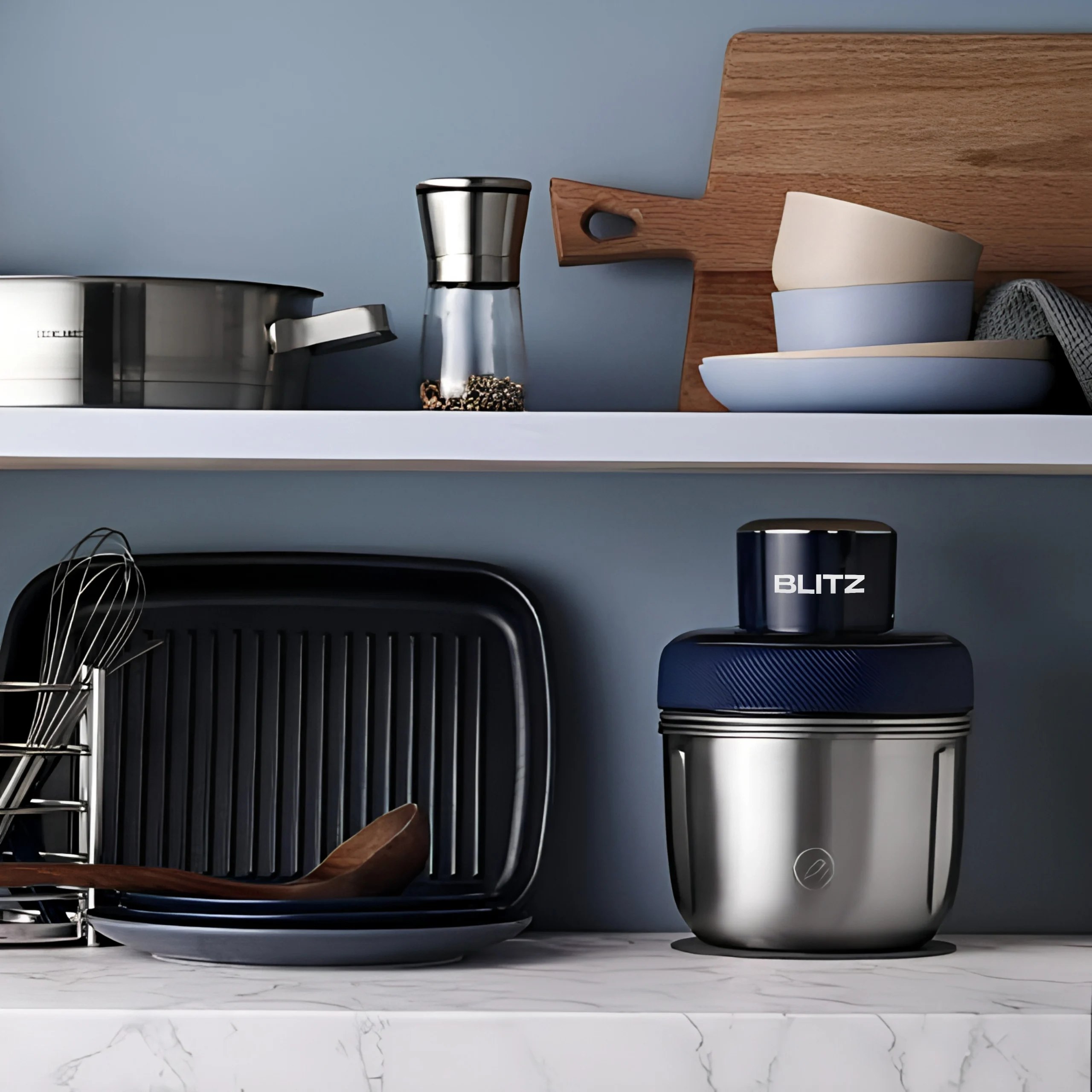 Blitz - 4 En 1 Hachoir Électrique Multifonction avec 2 Bols en Acier Inoxydable et éplucheur ail