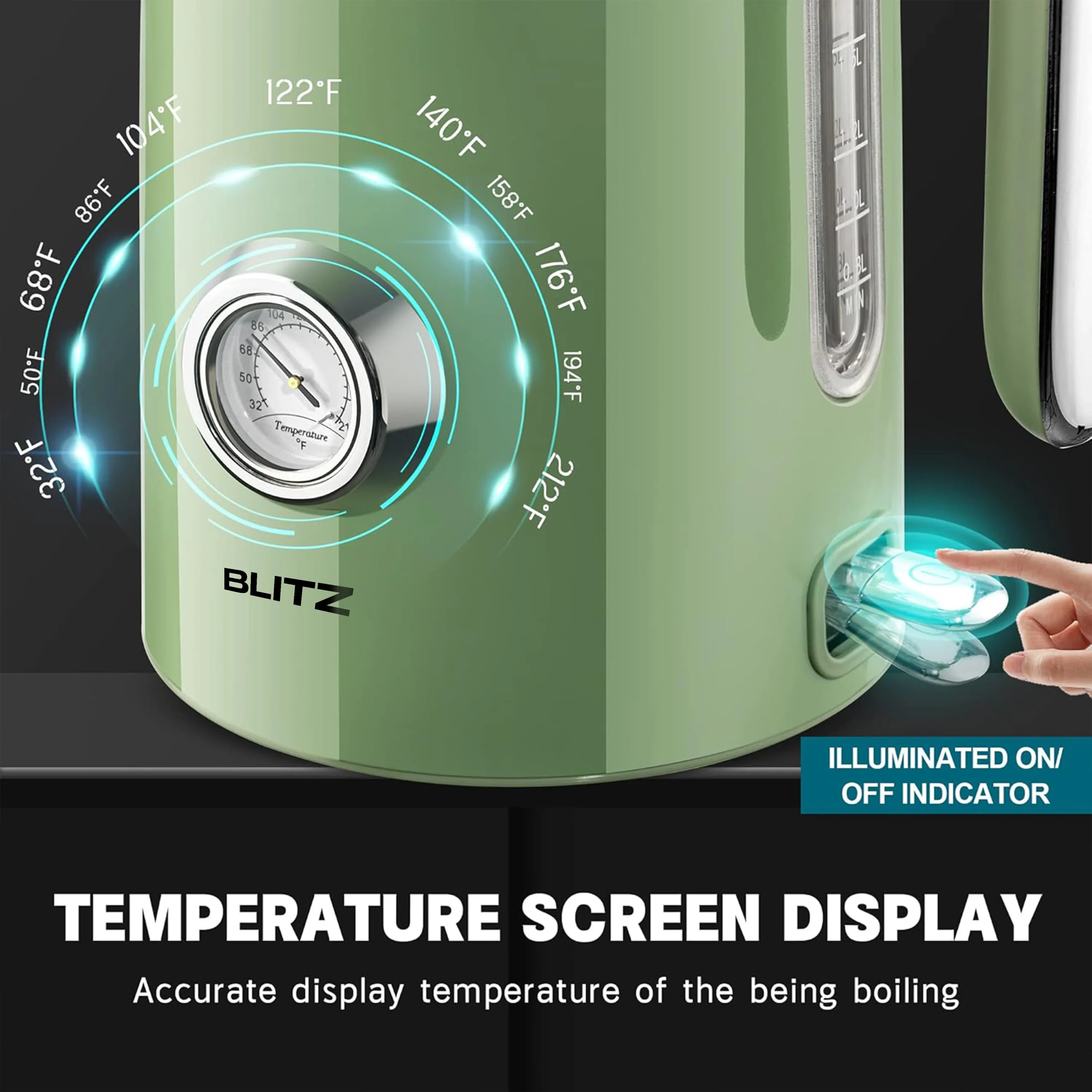 Blitz® - Bouilloire Électrique Rétro En Acier Inoxydable À Ébullition Rapide De 2200 W Et Capacité De 1,7L (Vert Vintage)