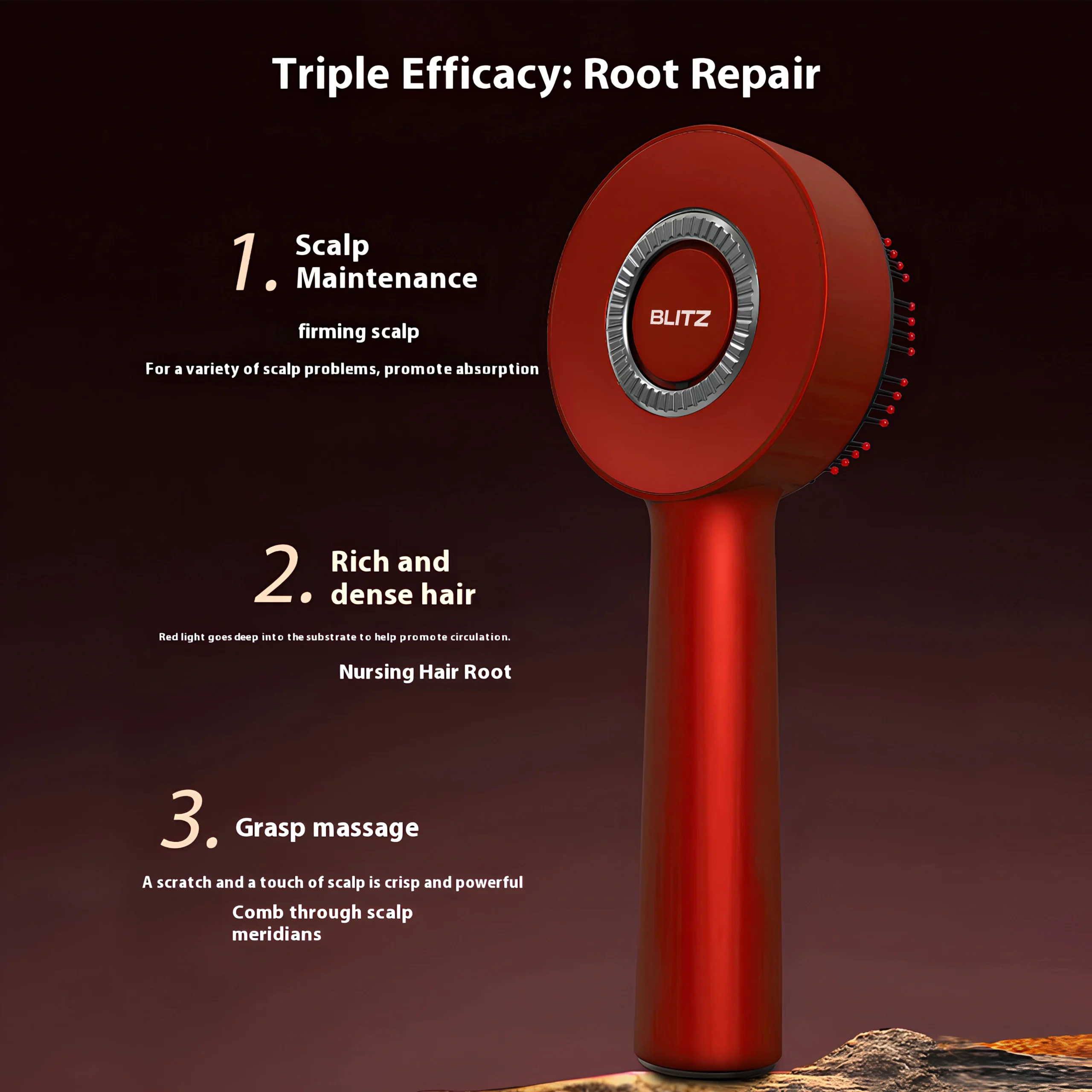 Blitz® Breo- 3en1 Brosse De Massage Électrique Étanche Rechargeable Croissance Des Cheveux (Original)