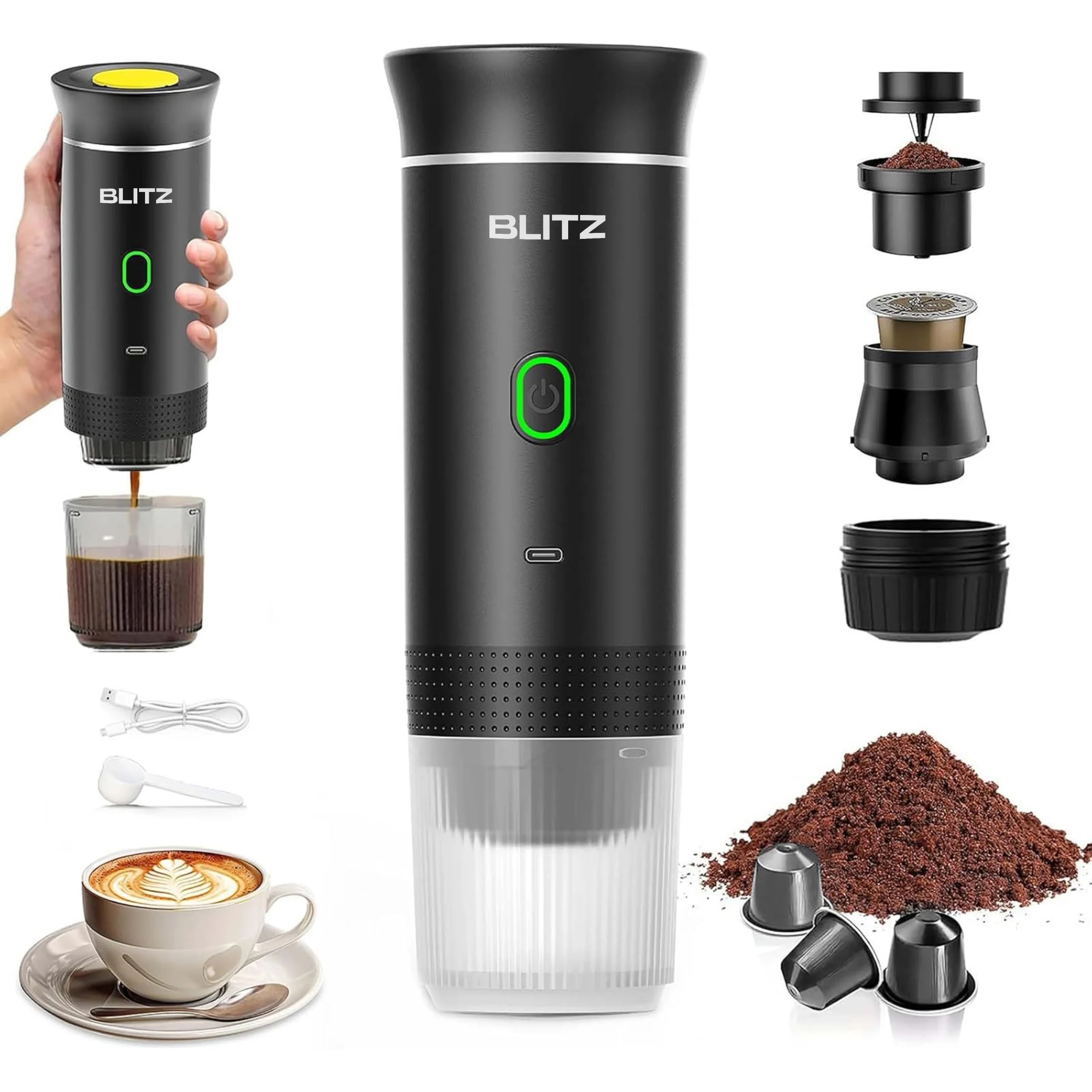 Blitz® - 5 En 1 Machine à Café Espresso Portable Et Rechargeable Avec Chauffage Intégré