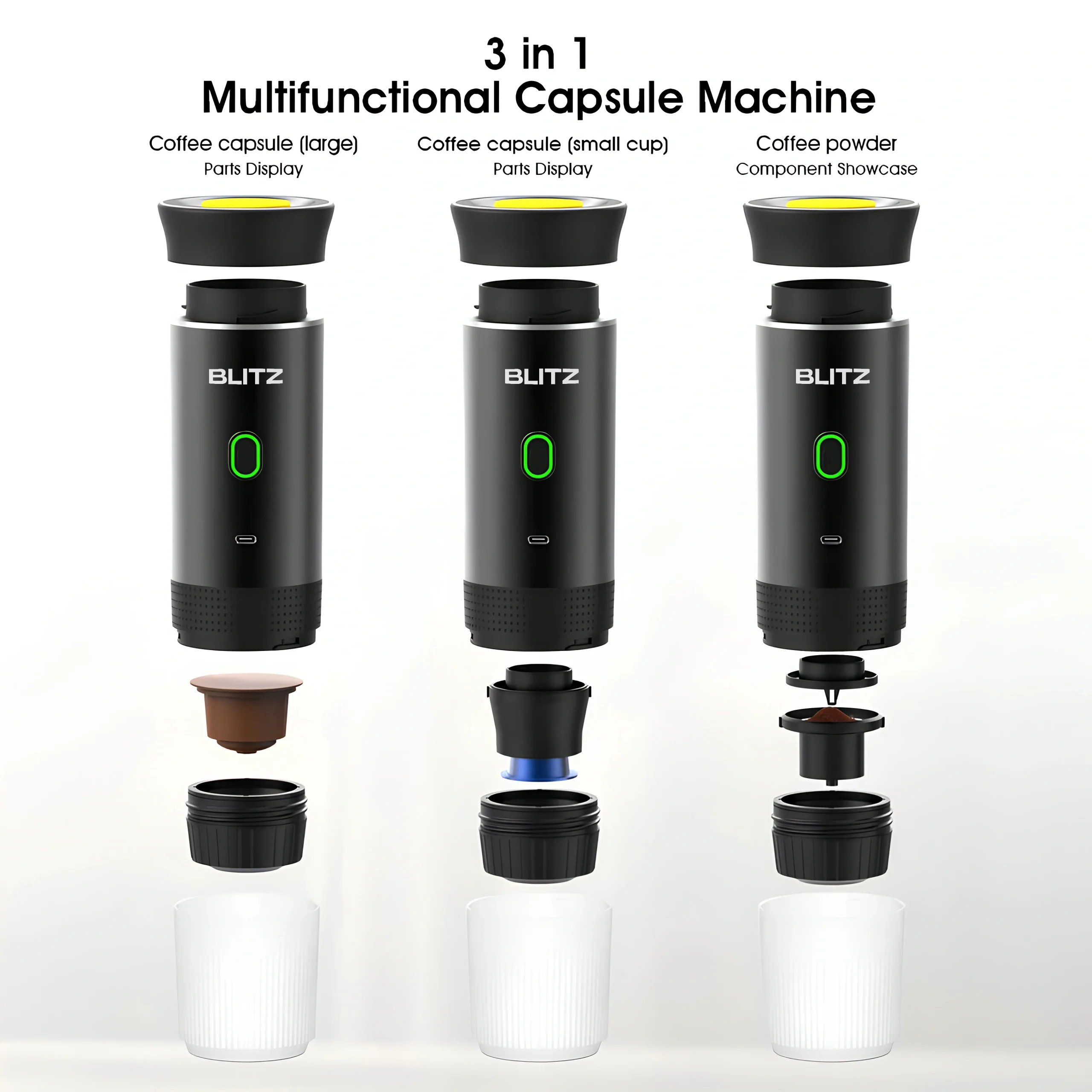 Blitz® - 5 En 1 Machine à Café Espresso Portable Et Rechargeable Avec Chauffage Intégré