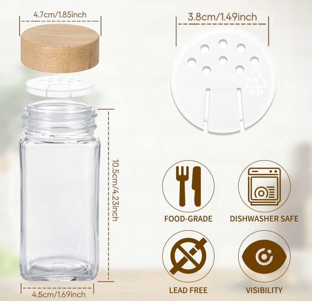 Set de 24 Pots à Épices en Verre avec Couvercles Bambou Rangement Hermétique