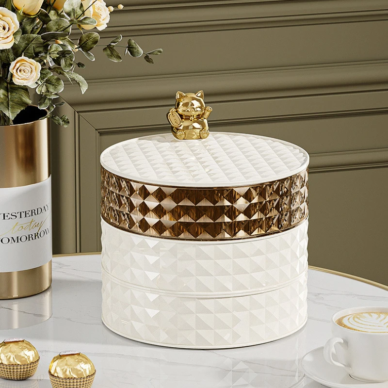 Boîte De Rangement Rotative à 360 ° Multi-Couches avec Couvercle Élégant pour Table Salon