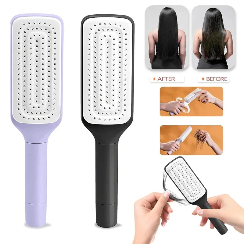 2en1 Brosse Cheveux Auto-Nettoyante Rotative - Anti-nœuds & Anti-statique
