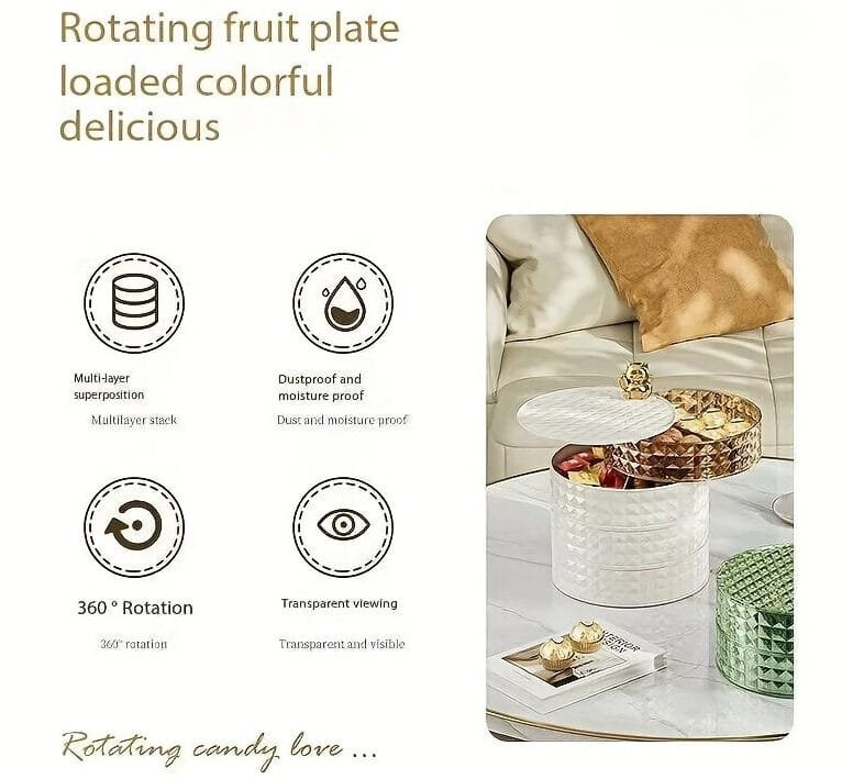 Boîte De Rangement Rotative à 360 ° Multi-Couches avec Couvercle Élégant pour Table Salon Boîte De Rangement Rotative à 360 ° Multi-Couches avec Couvercle Élégant pour Table Salon