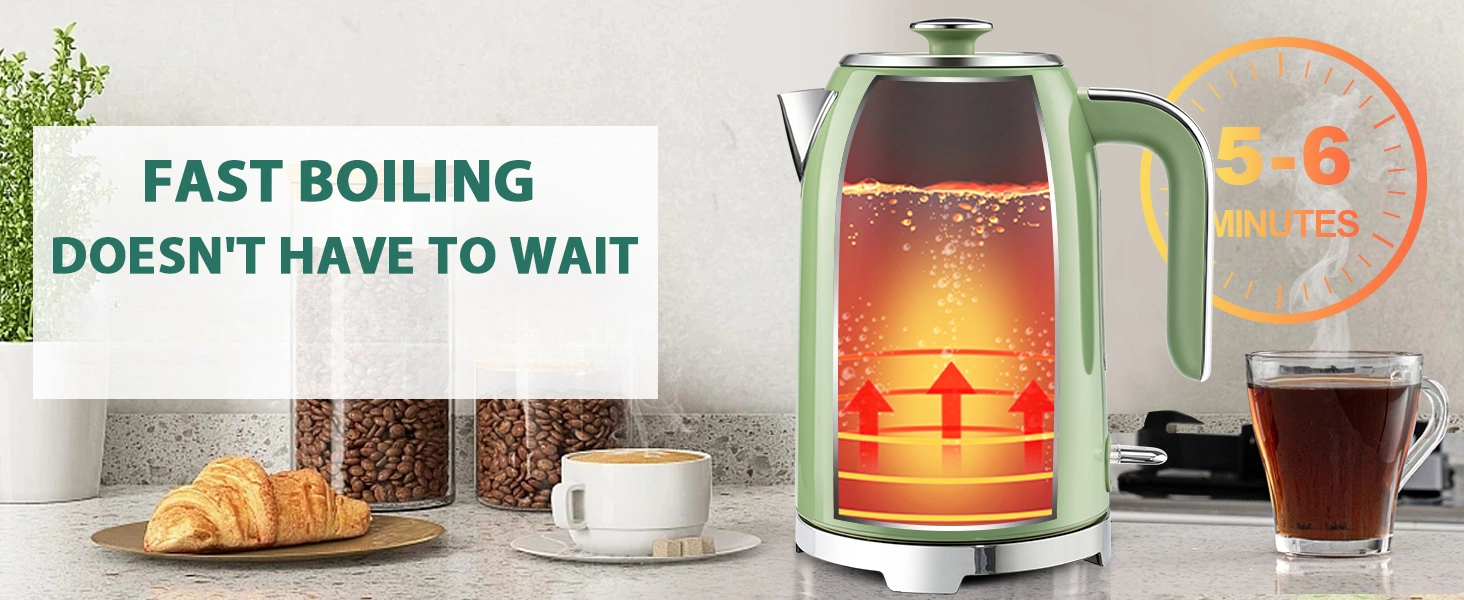 Blitz® - Bouilloire Électrique Rétro En Acier Inoxydable À Ébullition Rapide De 2200 W Et Capacité De 1,7L (Vert Vintage)