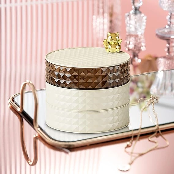 Boîte De Rangement Rotative à 360 ° Multi-Couches avec Couvercle Élégant pour Table Salon Boîte De Rangement Rotative à 360 ° Multi-Couches avec Couvercle Élégant pour Table Salon