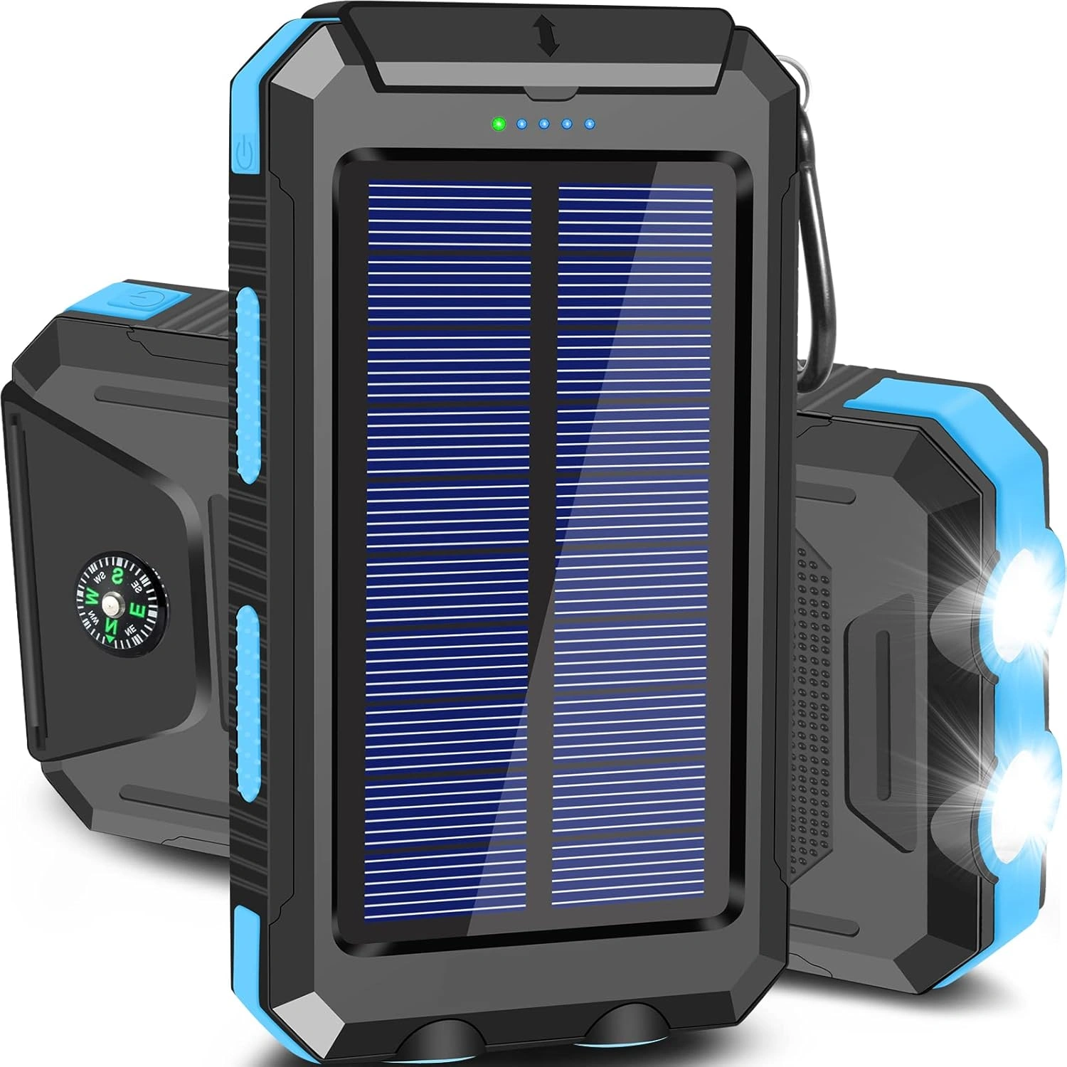 5en1 Power Bank Solaire 20000mAh Étanche Avec LED Ultra-Puissante Et 2 Ports USB