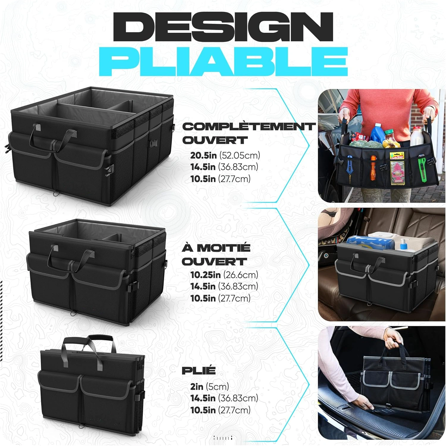 Organiseur Coffre Voiture Multifonction Pliable et Renforcé Pour Rangement Robuste Avec Poignées & Poches