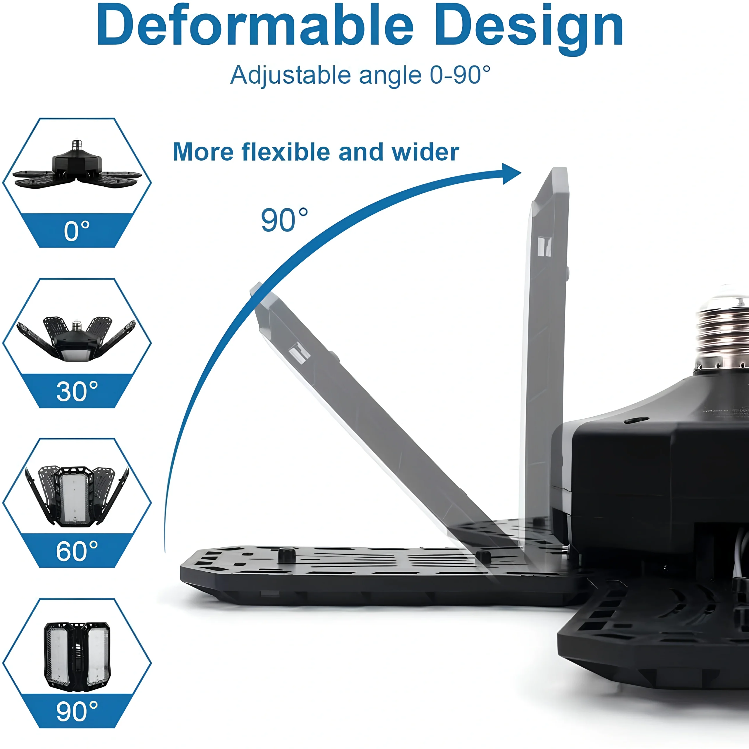 5en1 Lumière de Garage LED Déformable Éclairage Ultra-Lumineux avec Panneaux Réglables