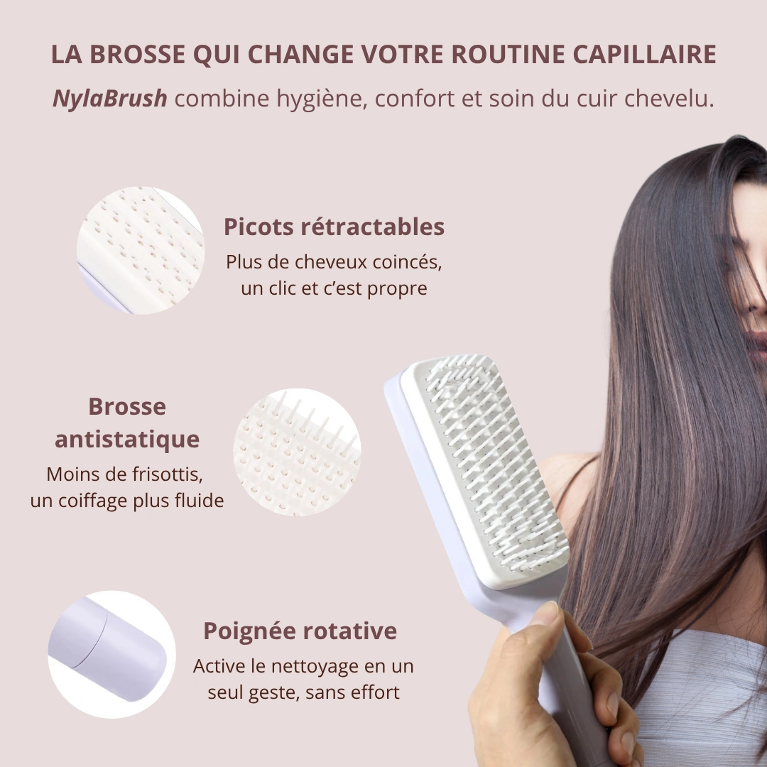 2en1 Brosse Cheveux Auto-Nettoyante Rotative - Anti-nœuds & Anti-statique