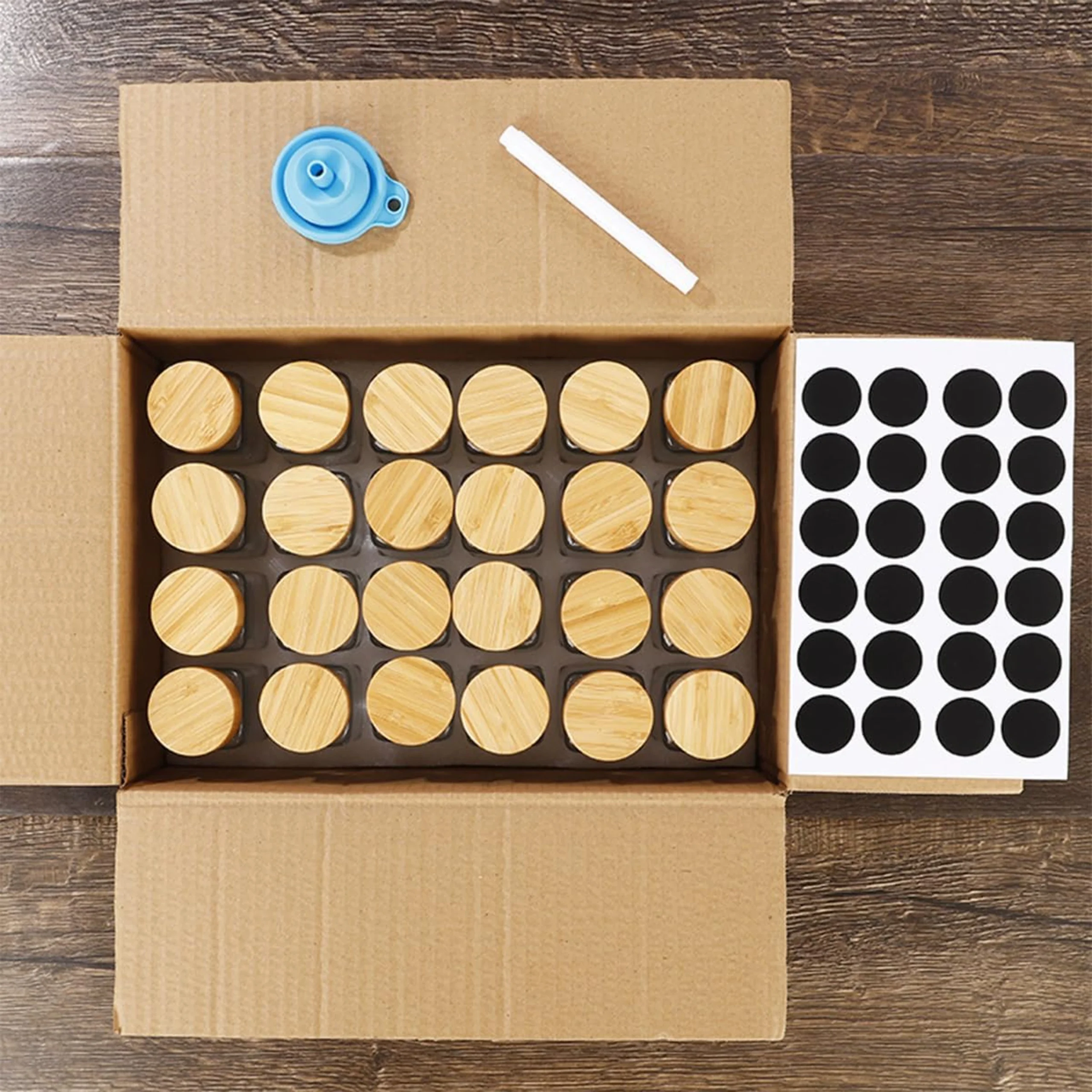 Set de 24 Pots à Épices en Verre avec Couvercles Bambou Rangement Hermétique