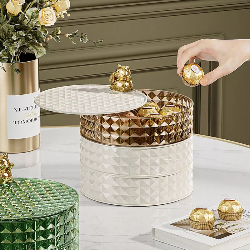 Boîte De Rangement Rotative à 360 ° Multi-Couches avec Couvercle Élégant pour Table Salon