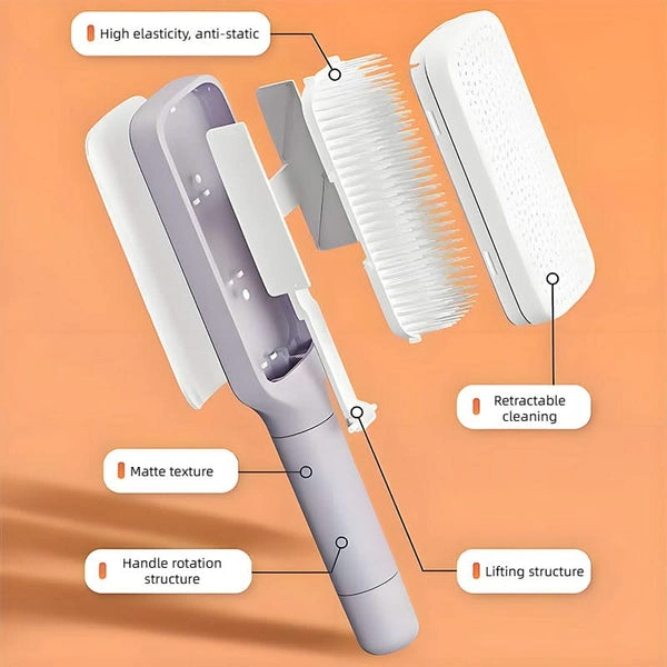 2en1 Brosse Cheveux Auto-Nettoyante Rotative - Anti-nœuds & Anti-statique