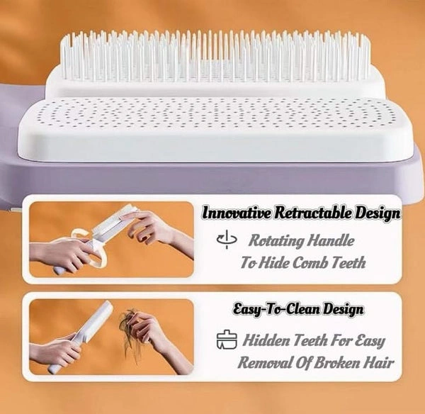 2en1 Brosse Cheveux Auto-Nettoyante Rotative - Anti-nœuds & Anti-statique