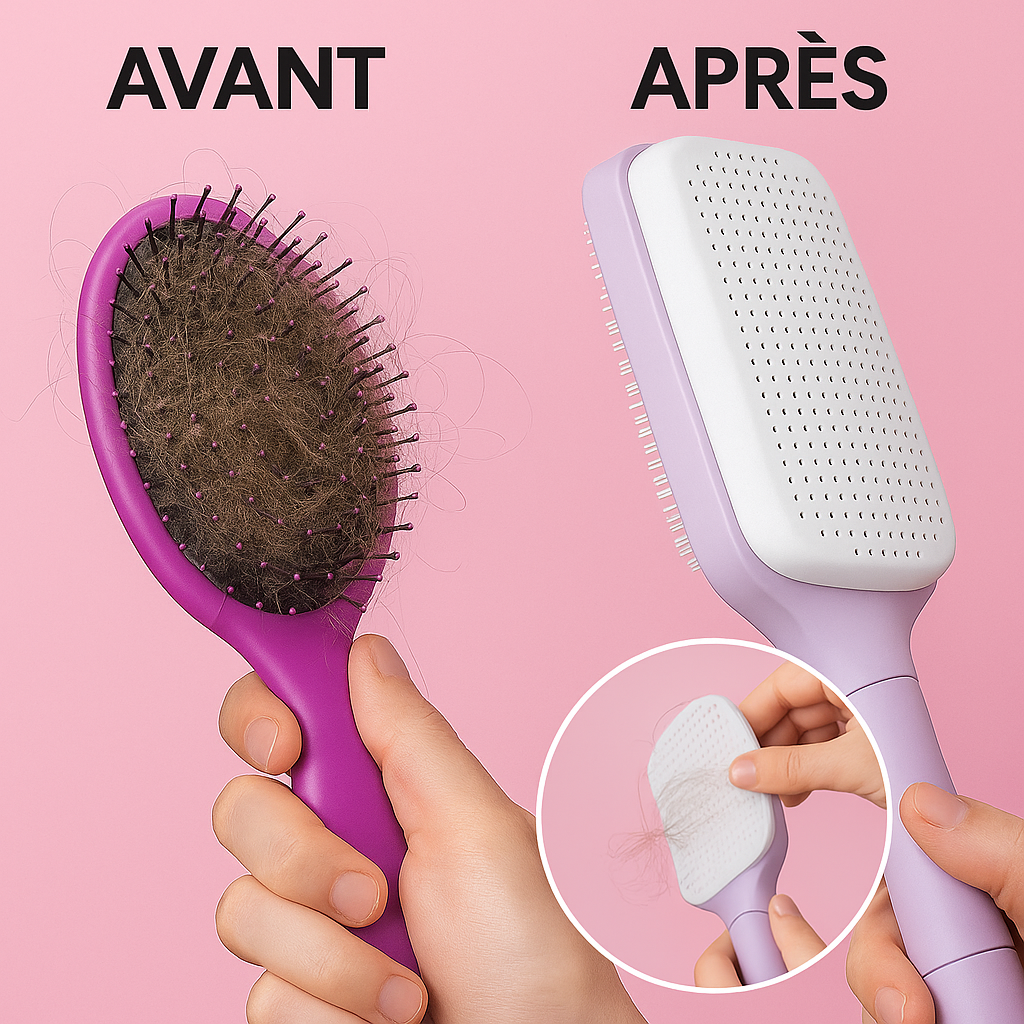 2en1 Brosse Cheveux Auto-Nettoyante Rotative - Anti-nœuds & Anti-statique