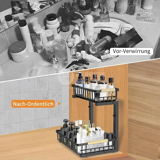 BNBR-15 - 6en1 Étagère sous évier en L réglable INOX rangement cuisine et salle de bain