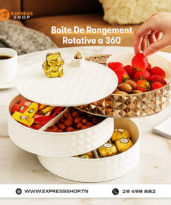 Boîte De Rangement Rotative à 360 ° Multi-Couches avec Couvercle Élégant pour Table Salon