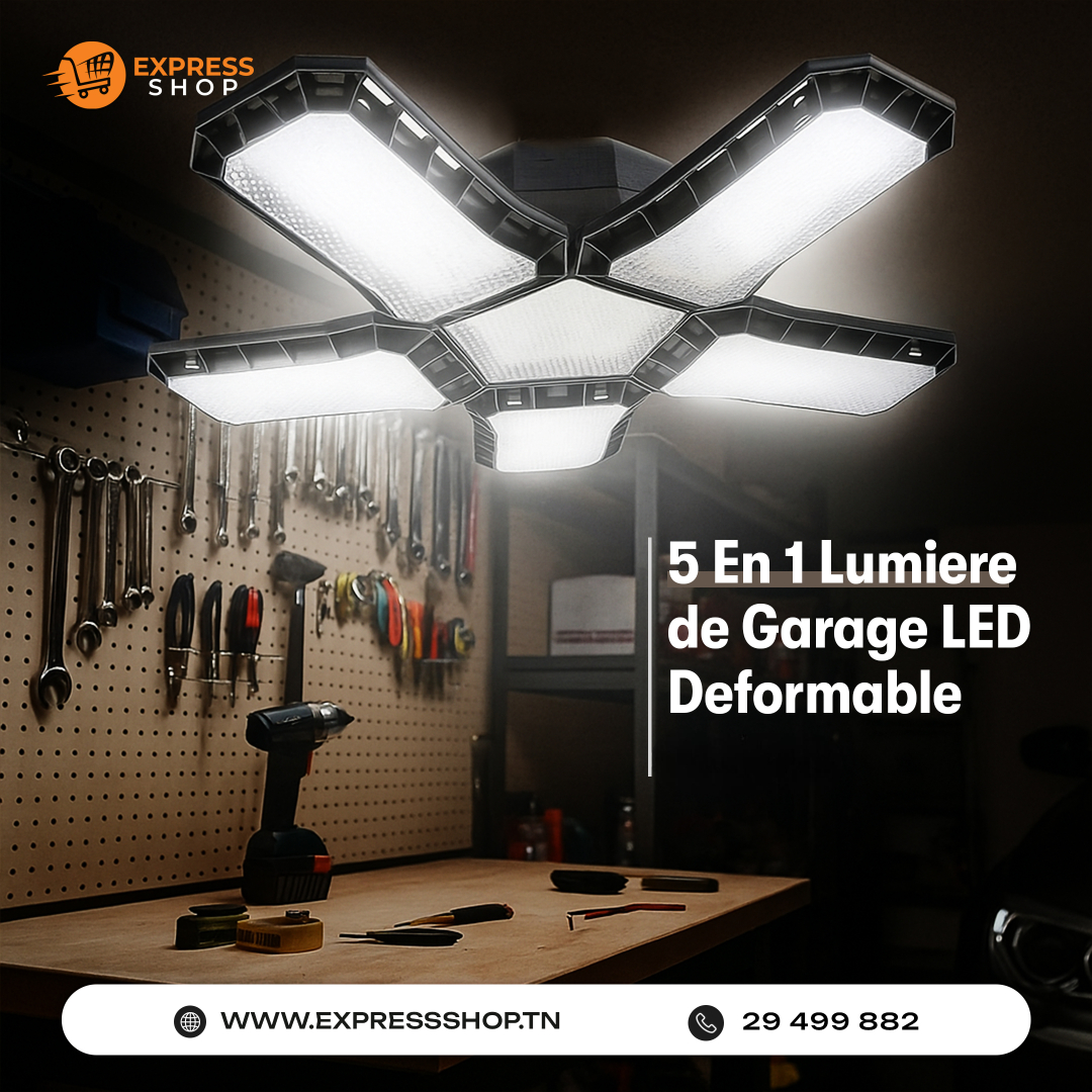 5en1 Lumière de Garage LED Déformable Éclairage Ultra-Lumineux avec Panneaux Réglables