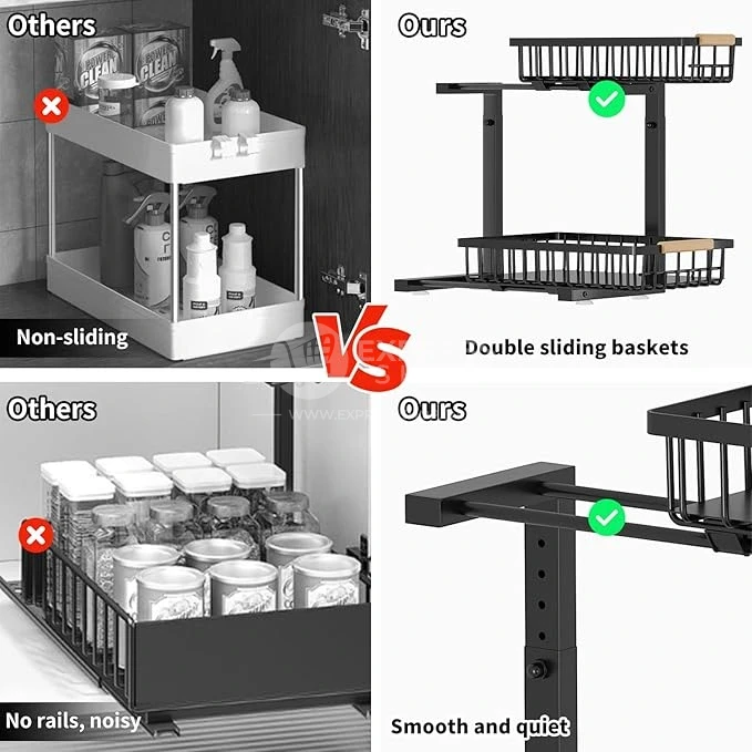 BNBR-15 - 6en1 Étagère sous évier en L réglable INOX rangement cuisine et salle de bain