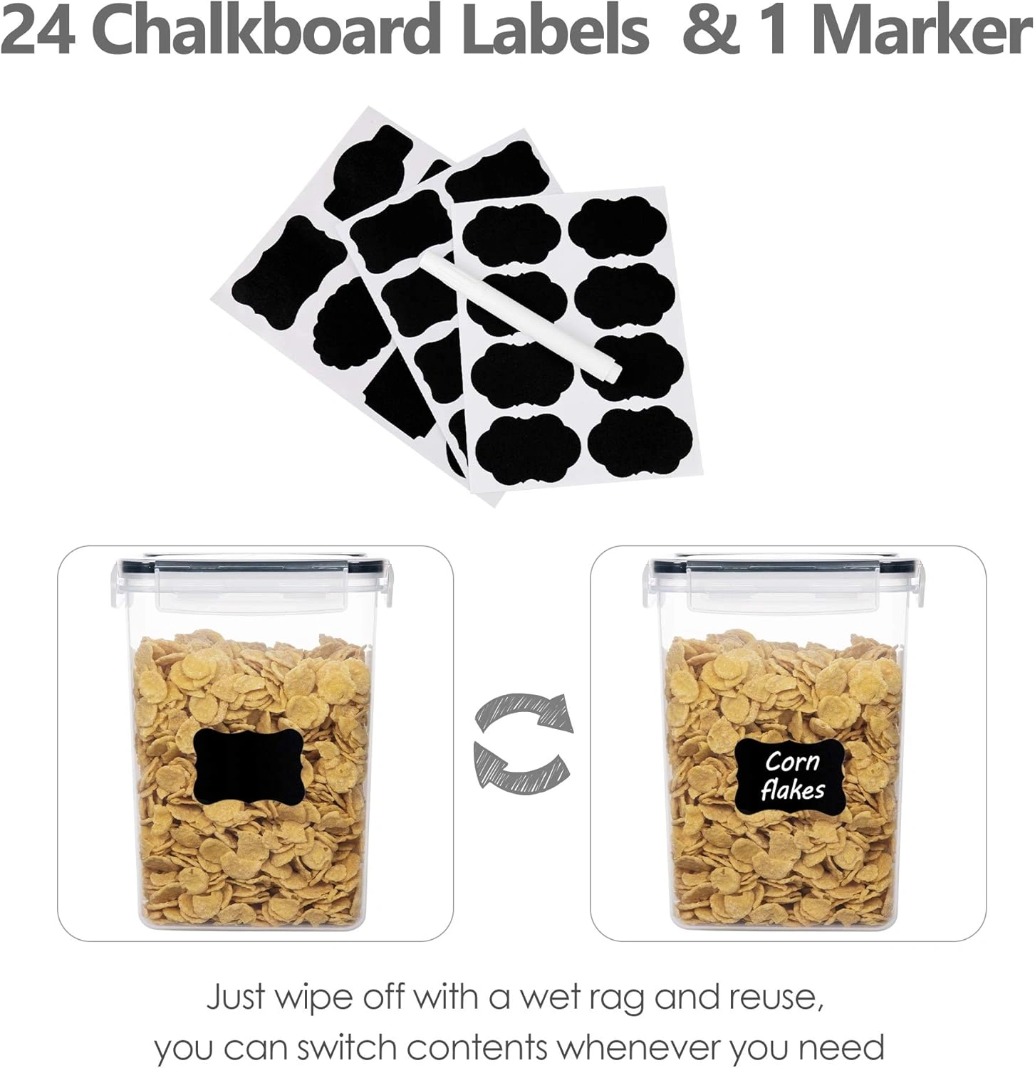 Blitz - Set de 16 Contenants Alimentaires Hermétiques Transparents Rangement Cuisine 38 L  + Étiquettes stylo