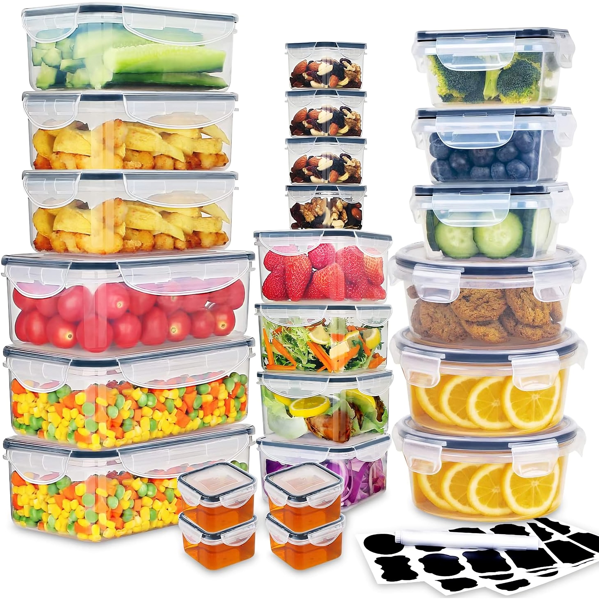 Blitz – Lots de 48 pcs Boîtes de conservation alimentaire Hermétiques Sans BPA (24 Boîtes + 24 Couvercles)