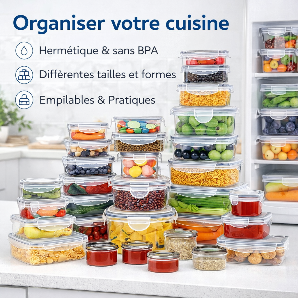 Blitz – Lots de 48 pcs Boîtes de conservation alimentaire Hermétiques Sans BPA (24 Boîtes + 24 Couvercles)