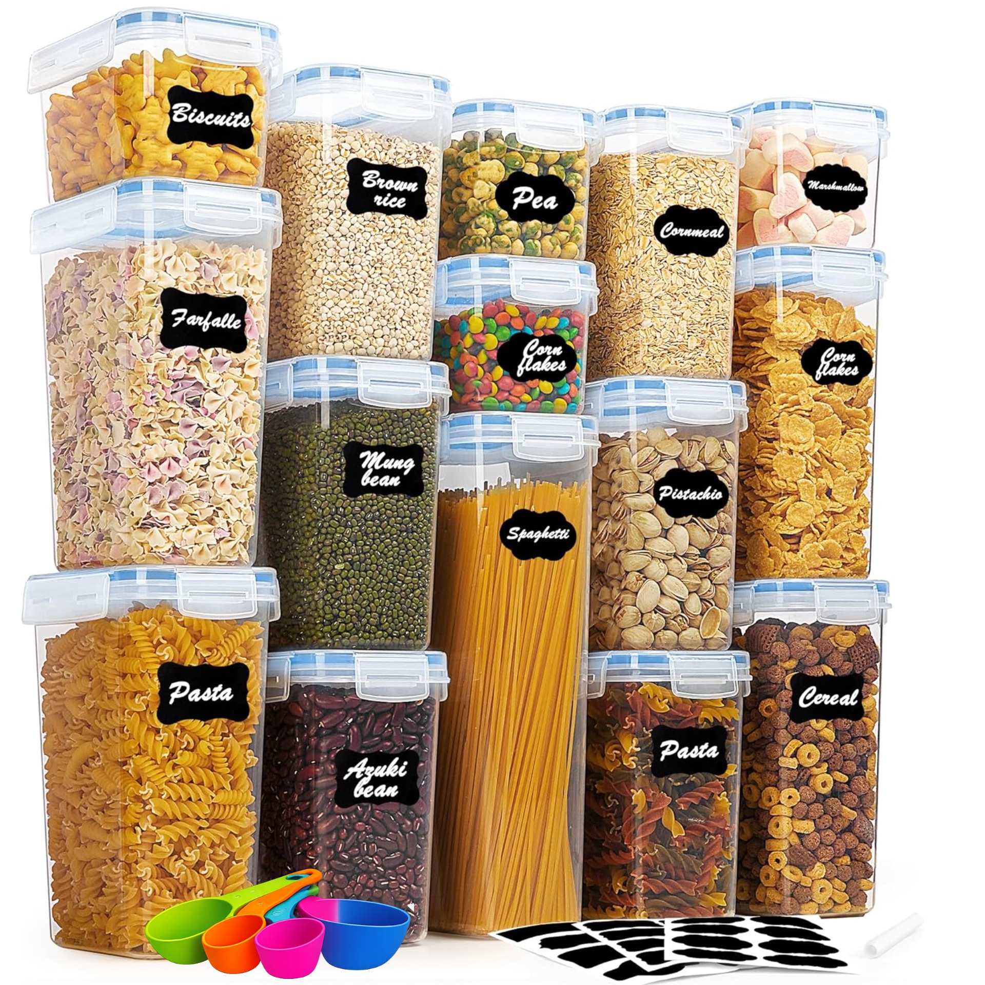 Blitz- Set de 15 pcs Boîtes de Rangement Alimentaire Hermétiques + Étiquettes stylo Cuisine Placard
