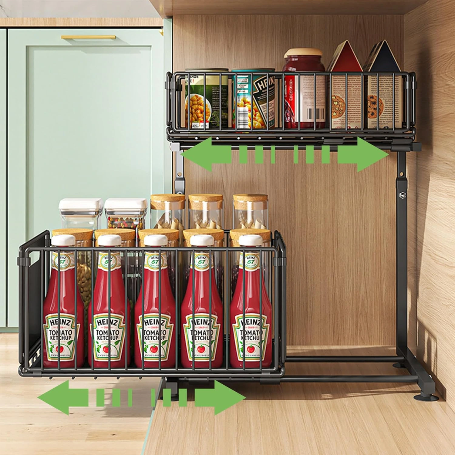 BNBR-1 - 5en1 Multifonction Organisateur Coulissant INOX pliable Sous Évier 2 Niveaux –  Cuisine Salle de Bain