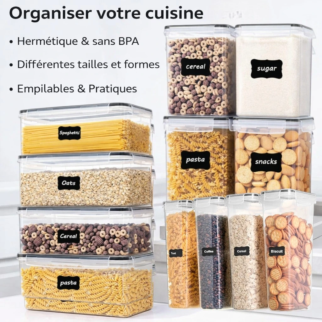 Blitz -Lots de 4 Boîtes de Conservation Alimentaires  Multi Tailles + Étiquettes stylo 25L