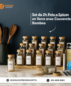 Blitz - Set de 24 Pots à Épices en Verre avec Couvercles Bambou Rangement Hermétique