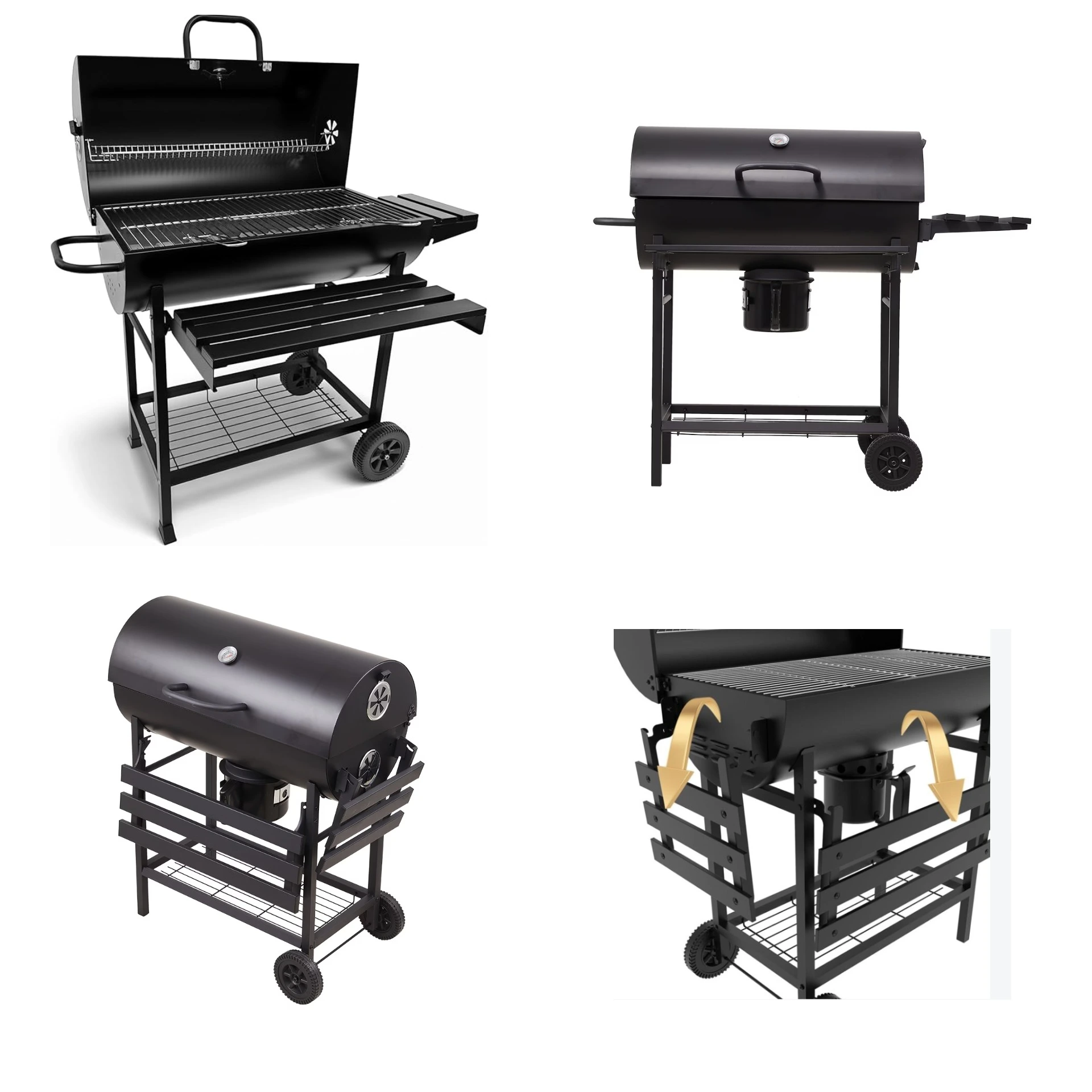 BNBR-3 - 7en1 Barbecue Extérieur à Charbon de Bois 2 niveaux Capacité XXL Jauge de température avec roue