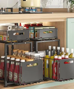 4en1 Étagère de rangement 2 niveaux en INOX rangement cuisine salle de bain et garde-manger BNBR-16