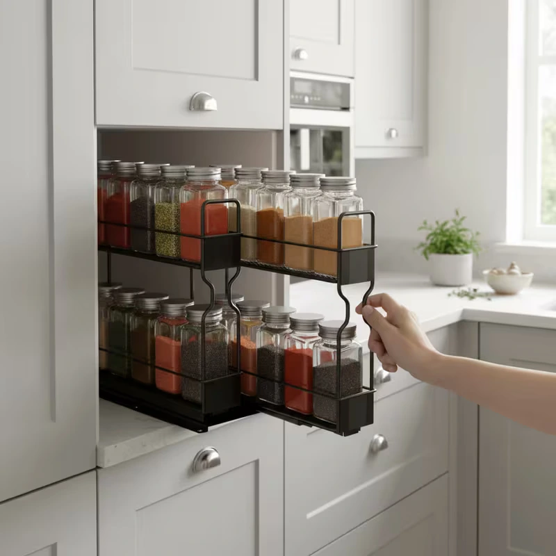 BNBR-13- 5en1 Étagère à épices extensible à 2 niveaux INOX pour cuisine