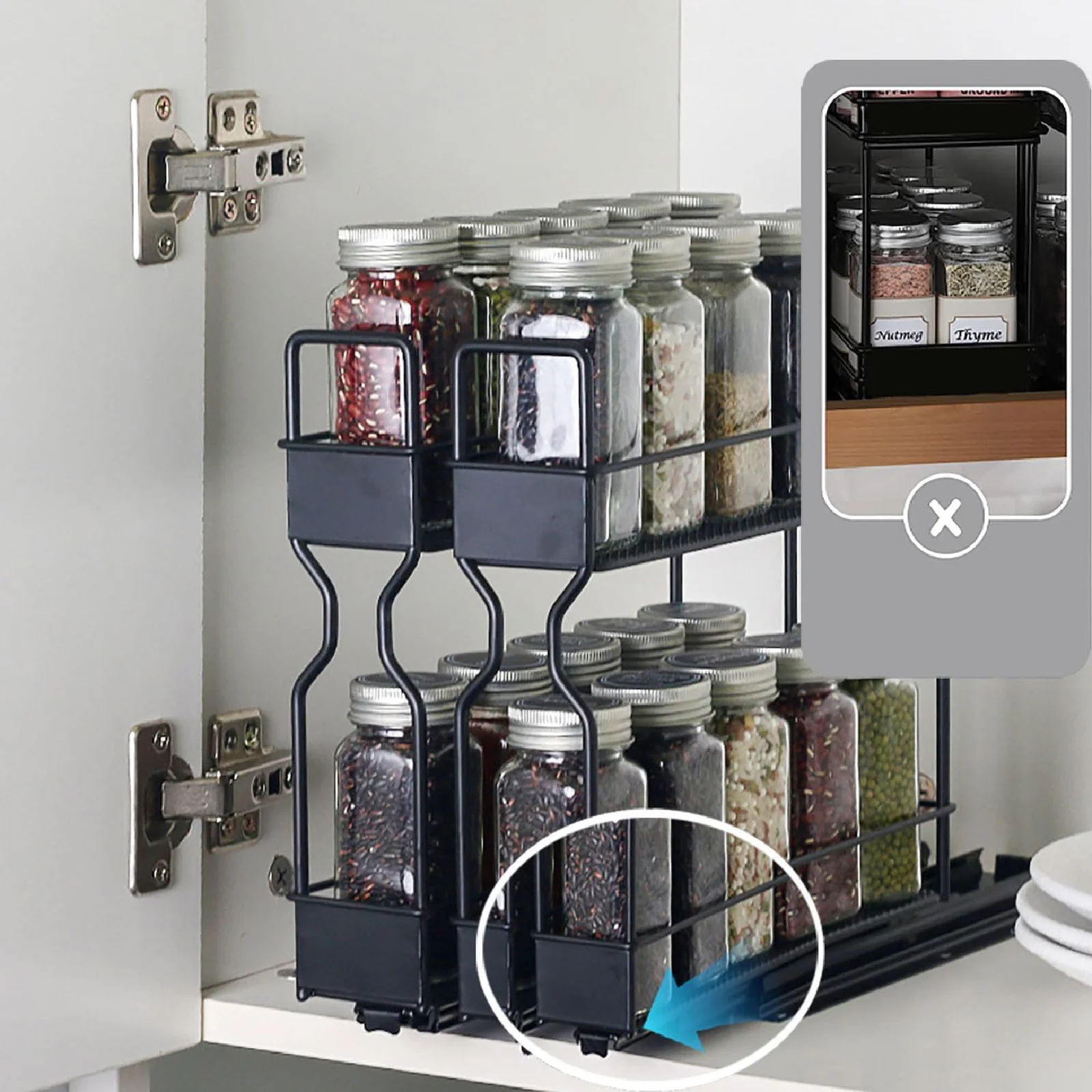 BNBR-13- 5en1 Étagère à épices extensible à 2 niveaux INOX pour cuisine