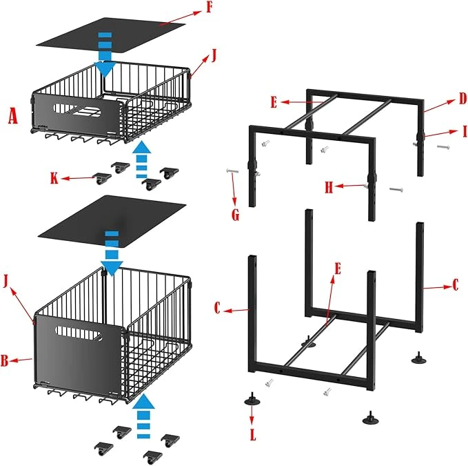 BNBR-16 - 4en1 Étagère de rangement 2 niveaux en INOX rangement cuisine salle de bain et garde-manger