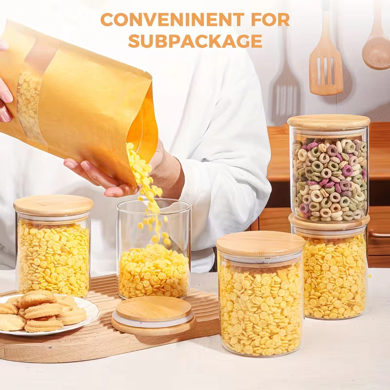 Lot de 12 pots à épices en verre avec couvercles bambou hermétiques BNBR-19